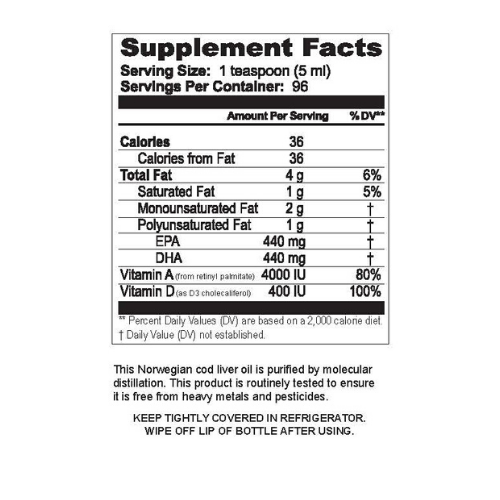 Sonne's Cod Liver Oil Nutrition Facts Label